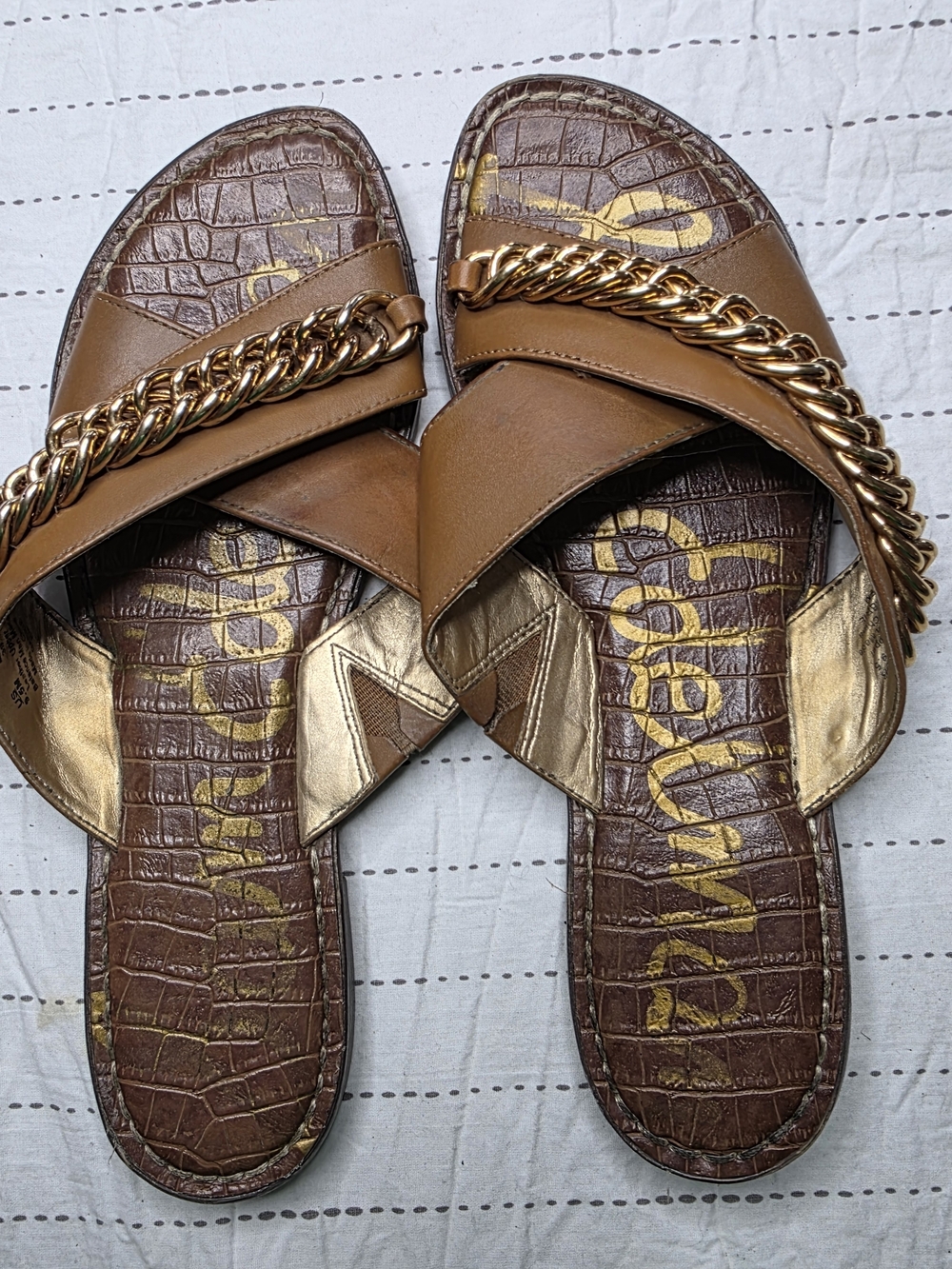 Sam Edelman Elvire Croc-Embossed Chain Slide Sandals - 9.5